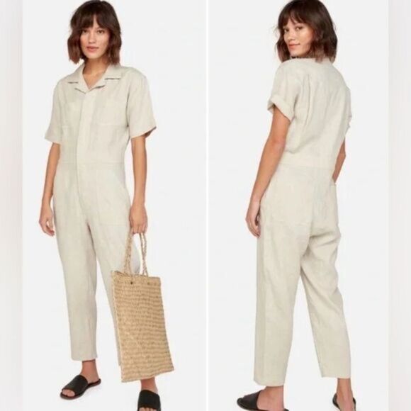 NWT MATE The Label Plus Size Classic Utility Linen Jumpsuit Natural Color - 3XL